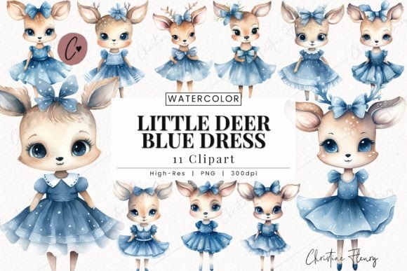 Download Little Deer Blue Dress Clipart, Deer PNG - Premium Bundle