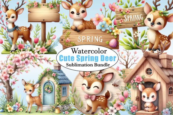 Download Watercolor Cute Spring Deer PNG Clipart - Premium Resources
