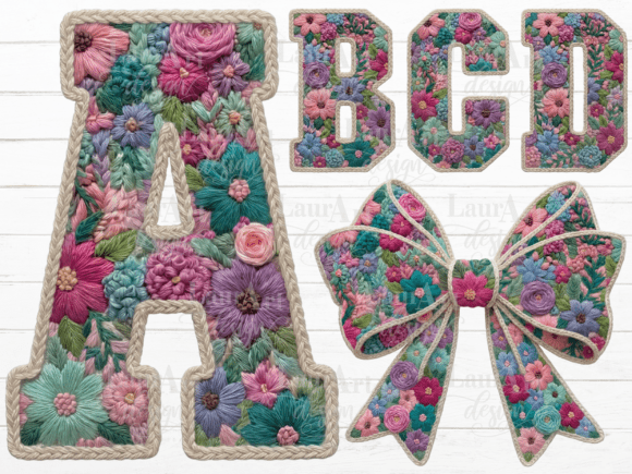 Download Faux Embroidery Floral Alphabet Bow PNG - Png Collection