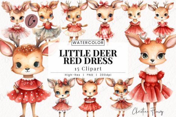 Download Little Deer Red Dress Clipart, Deer PNG - Premium Bundle
