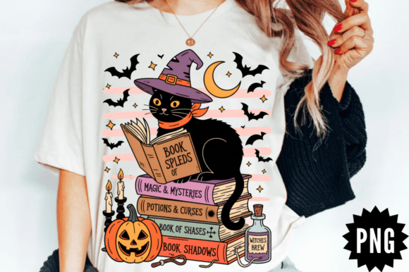 Download Witch Cat Book Stack PNG Clipart Design - Png Collection