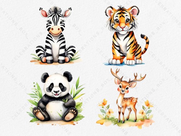 Download Watercolor Zebra Tiger Panda Deer PNG - Premium Resources