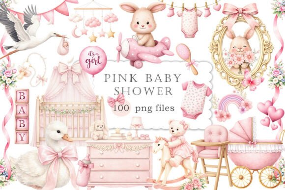 Download Pink Baby Shower Clipart Watercolor PNG - Png Collection