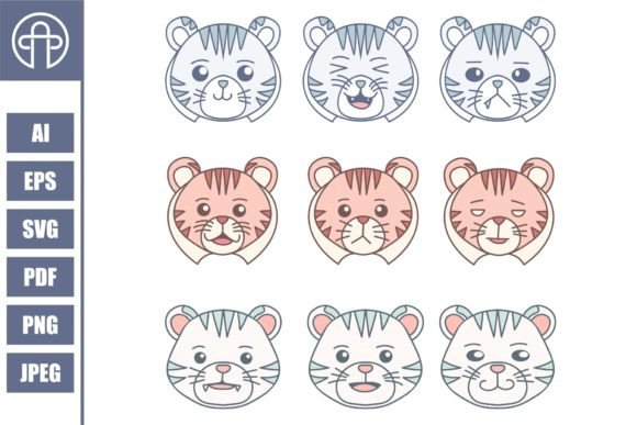 Download Set Cute Tiger Vector Illustration - Tiger Collection